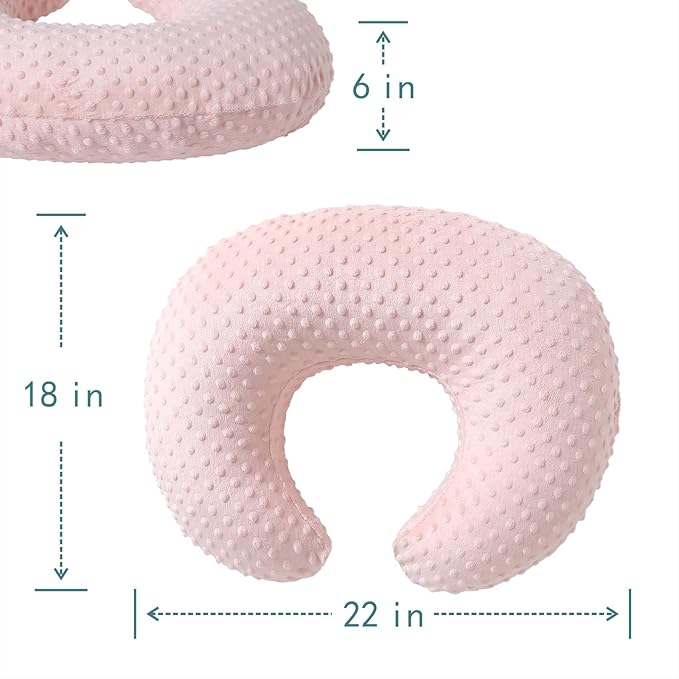 Nursing Pillow and Positioner, Breastfeeding, Bottle Feeding, Baby Sitting Support with Removable Ultra Soft Cover, Tummy Time Support for Baby Boys and Girls (Lightpink)