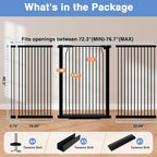 72.2"-76.7" Extra Wide Baby Gate, 40.5" Tall Dog Gate Indoor,Walk Through Pet Gates for Doorways Kitchen No Drilling Auto Close Pressure Mounted Safety Child Toddler Gate, Black