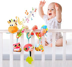 Jollybaby Crib Stroller Car Seat Toys for Baby 0-3-6-9-12 Months, Tummy Time Hanging Sensory Toys for Newborn with Music Box and Teether, Spiral Carseat Toy for Infant Boys Girls Gifts (Yellow)