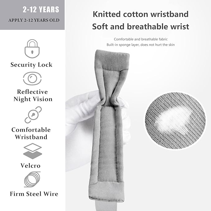 Toddler Harness Walking Leash- Child Anti Lost Wrist Link - Child Safety Harness - Upgrade with Reflective(6.5ft) - for Boys and Girls,Not Easy to Open Without Key (Cool Black)