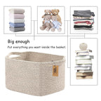 COMFY-HOMI 3PACK Cotton Rope Woven Basket With Handles for Shelves, Toy, Book, Cloth Storage Basket for Organizing|13.5" x 11" x 9.5" Decorative Nursery Cube Bin for Living Room（all brown）