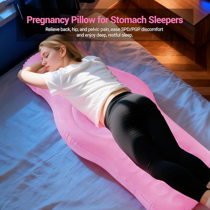 Inflatable Pregnancy Pillow with Belly & Head Hole, Prone Pregnancy Pillow for Stomach Sleepers, Belly Pillow Pregnancy Mattress for Pregnant Women, Maternity airbed Pool Float for Tummy Massage