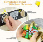 HONEY JOY Kids Kitchen Playset, Wooden Little Chef Pretend Toy Kitchen Set w/Chalkboard, Telephone, Utensils, Oven, Microwave, Sink, Storage, Play Kitchen for Toddlers Boys Girls, Cream