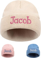 Custom Beanie Hats for Baby Girls Boys - Personalized Embroidered Beanies with Name for Infants Toddlers Adults