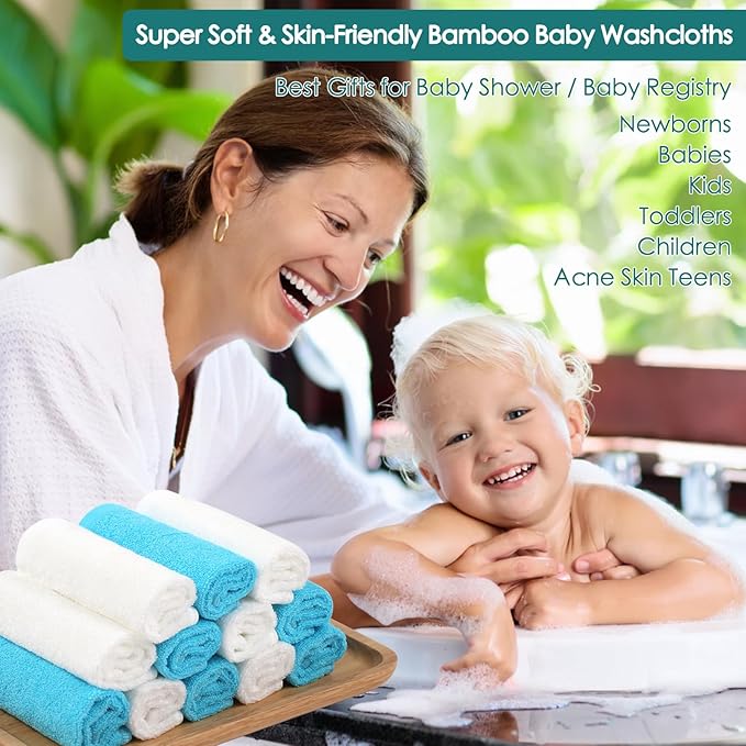 JEFFSUN Baby Washcloths 6 Pack, 10x10 inch Heavenly Soft Blue Wash Cloths for Face and Body, Gentle & Safe Face Towels on Sensitive Skin, Baby Essentials Shower Gifts for Newborn Kid Toddler Children