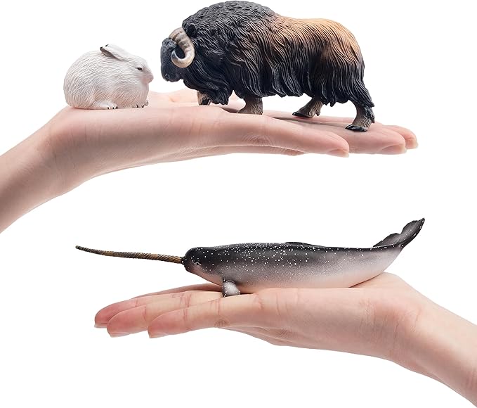 Toymany 12PCS 4-7" Large Polar Animals Figurines, Plastic Arctic Animal Toy Preschool Set Includes Polar Bear,Caribou,Whales,Walrus, Cake Toppers Christmas Birthday Toys Gift for Kids Toddlers