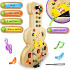 Wooden Montessori Musical Busy Board for Toddlers for 3-5 Year-Old with Mechanical Turner, Colorful Bulbs, Switches, Buttons - Enhance Sensory, Motor Skills