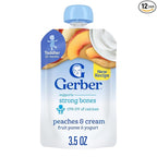 Gerber Baby Food Pouches, Toddler 12+ Months, Fruit & Yogurt Peaches & Cream, 3.5 Ounce (Pack of 12)
