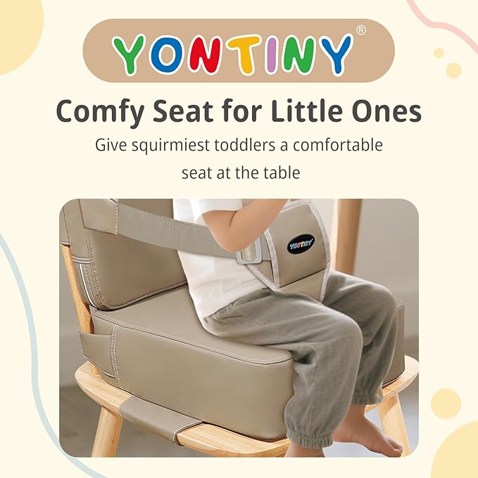 Toddler Booster Seat for Kitchen Chair, 2-in-1 Dining Table Booster Seat with Backrest & Adjustable Straps – Easy-Clean, PU Portable Toddler Eating Travel Increasing Cushion - Dark Coffee