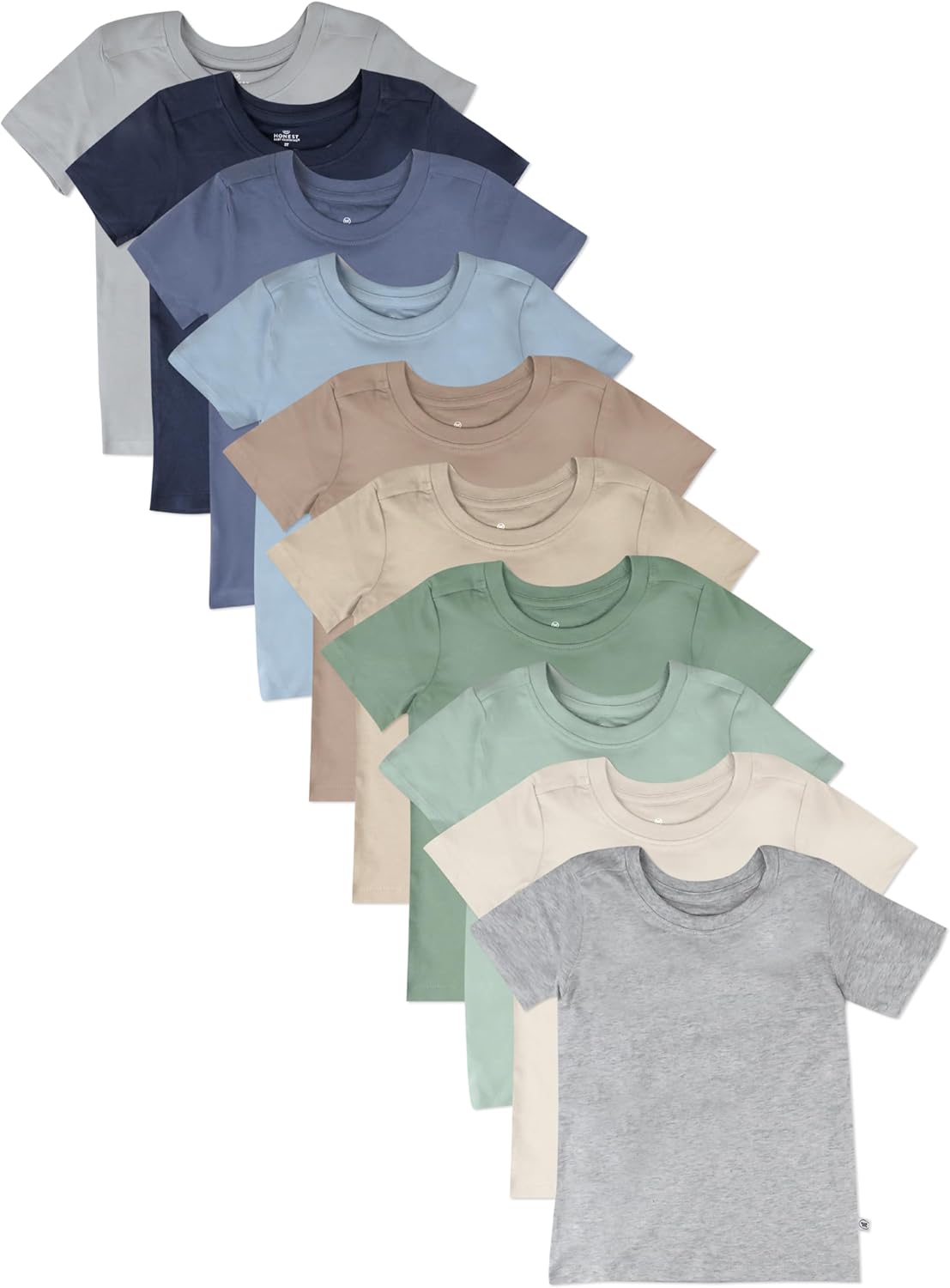 HonestBaby 10-Pack Short Sleeve T-shirts 100% Organic Cotton Baby, Toddler, Little Kids, Boys, Girls, Unisex