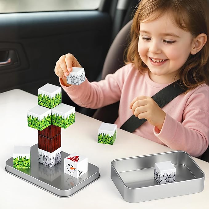 3 otters 12PCS Magnetic Building Blocks, STEM Toys Travel Magnetic Tiles for Kids with Storage Box for Boys Girls Birthday Party Gift (Winter)