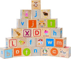 Montessori Mama Wooden Blocks for Toddlers 1-3 - Large 1.6" Hardwood Stacking Blocks with Letters, Shapes, Colors, and Images - Perfect for Early Development and Play