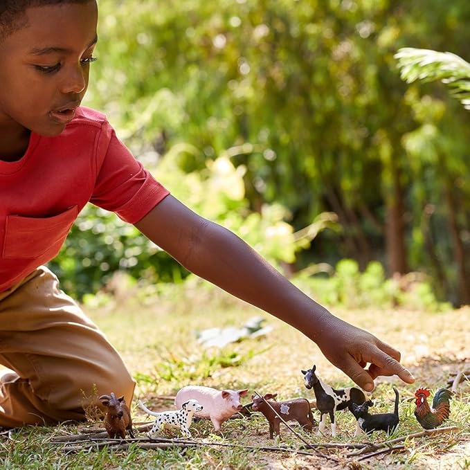 Schleich Farm World - 7 PC Farm Animal Playset with Dog, Cat, Pig, Goat, Rooster, Baby Horse and Cow Toys - Realistic Barnyard Figurines - Fun Educational Figures For Kids and Toddlers Ages 3+ | 77533