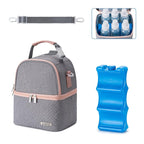 Breastmilk Cooler Bag with Ice Pack Fits 6 Baby Bottles up to 9 Ounce, Breast Milk Pump Cooler Bag with Shoulder Strap for Nursing Mom Daycare, Work, Travel- Grey