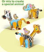 Coogam Wooden Snap Together Building Toy, Take Apart Construction Builders, Assembly Animal Building Blocks, STEM Fine Motor Learning Toy Gift for 3 4 5 Years Old Kids