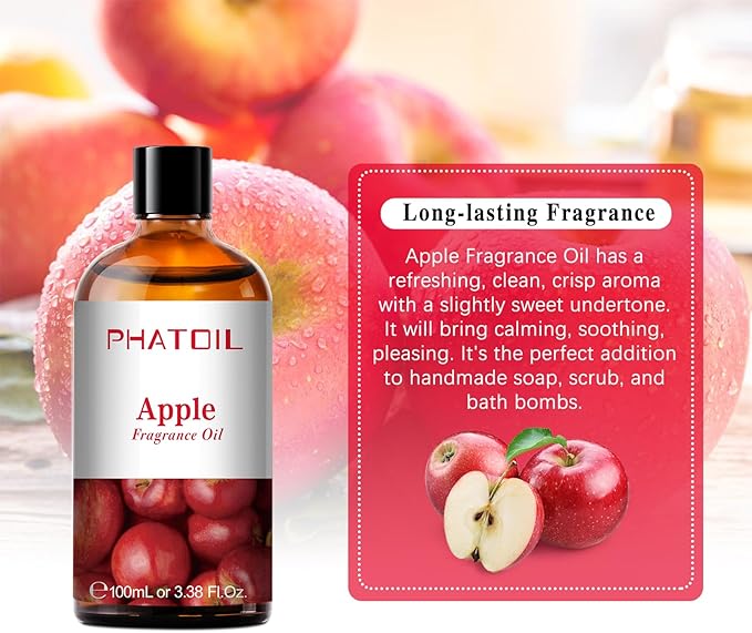 PHATOIL 3.38FL.OZ Apple Fragrance Oils for Aromatherapy, Essential Oils for Diffusers for Home, Perfect for Diffuser, Yoga, Skin Care, DIY Candle and Soap Making - 100ml