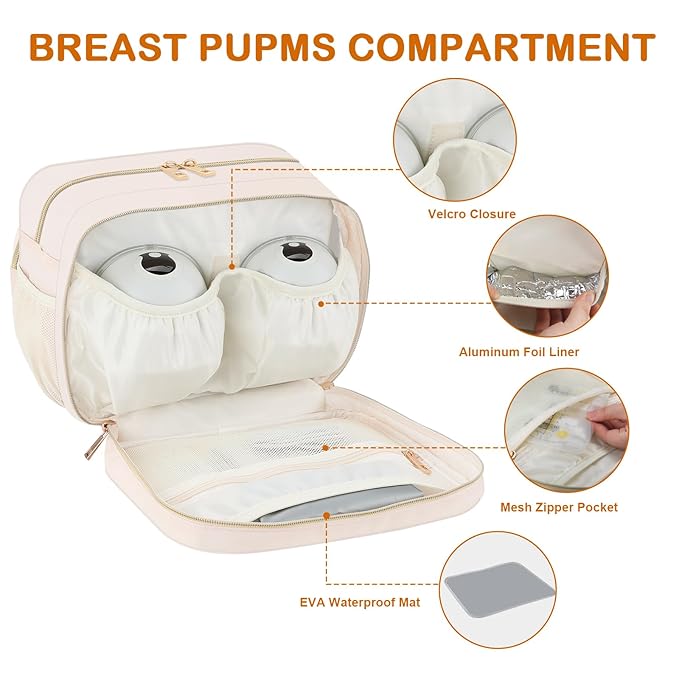 PIIOSER Insulated Baby Bottle Bag with Ice Pack, Breastmilk Cooler Compatible with Wearable Breast Pumps & Accessories - Breastfeeding On The Go for Nursing & Working Moms, Cream