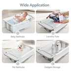 Collapsible Baby Bathtub with Stand - Large Capacity Baby Bath Tub with Thermometer & Soft Cushion | Portable Travel Newborn Infant Bathtub | Foldable Toddler Bathtub for Baby 0 to 36 Months