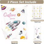 Personalized Baby Crib Bedding Set - Colorful Rockets Theme Nursery Bedding Sets 3 Piece with Custom Name Blanket, Fitted Crib Sheet & Changing Pad Cover – Ideal Newborn Gift for Girls