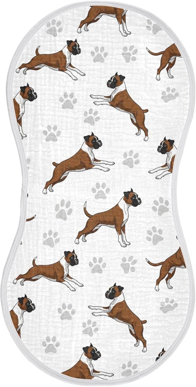 1 Pack Muslin Burp Cloths Boxer Dogs White Cotton Baby Burp Cloths Ultra Absorbent and Soft Thick Burping Cloth for Newborn Babies Boys Girls 22x11 Inch