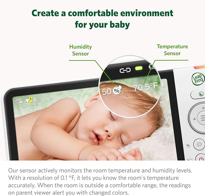 LeapFrog LF930HD Baby Monitor, 7” 720p HD Display,Video Baby Monitor with Camera and Audio, 1080p Smart Remote Access,360° Pan & Tilt,Color Night Light &Vision, Two-Way Intercom