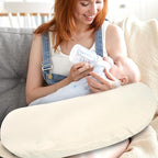 Hooyax Muslin Nursing Pillow Covers 2 Pack, Soft and Breathable Nursing Covers for Breastfeeding Pillows, Adorable Infant Feeding Pillow Slipcover for Baby Boy and Girls (Gray Creamy-White)