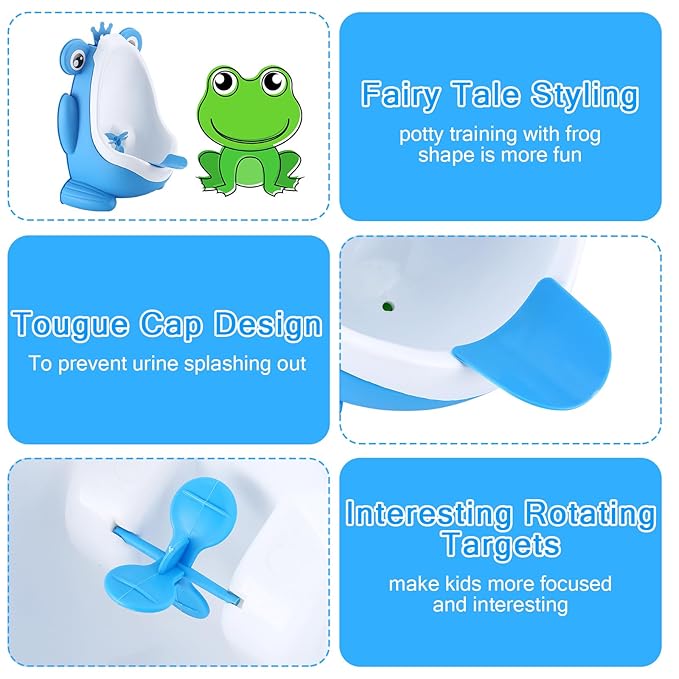 Urinal for Toddlers Boys with Frog Funny Aiming Target,Frog Urinal Potty Training (Blue Crown Frog)