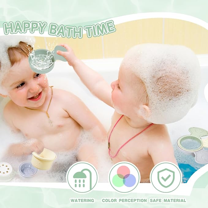 Baby Bath Toys for Kids Ages 1-3, 14 PCS Mold Free Bath Toys for Toddler with Stacking Cups & Bath Spoons, Bathtub Water Toys for Babies 6-12 Months Early Learning Educational Gifts