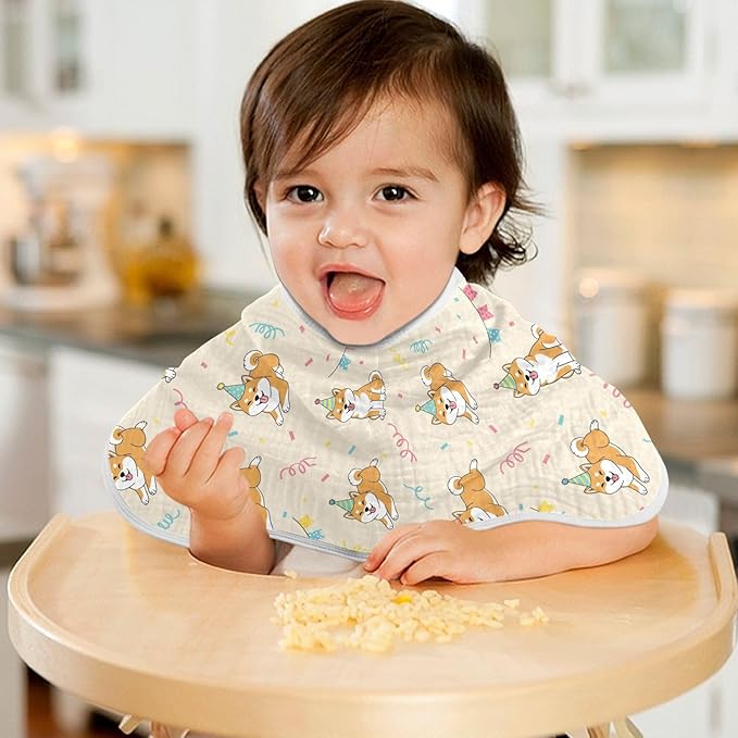 2 Pack Muslin Burp Cloths Shiba Dogs Party Beige Cotton Baby Burp Cloths Extra Absorbent and Soft Burping Cloth for Baby Boys Girls 22x11 Inch