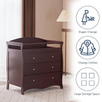 Karl home Changing Table Dresser Baby Diaper Changing Station Infant Nursing Table with 3 Drawers, Safety Rail & Strap for Bedroom, Nursery, Brown