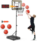 Kids Indoor Basketball Hoop with Scoreboard & Timer,Toddler Adjustable Height Basketball Goal Toy for Outdoor Backyard,Sports Game Play