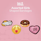 BioSwiss Bandages, Assorted Animal, Fun and Food Shaped Self Adhesive Bandage for Girls, Latex Free Sterile Wound Care, 100 Count