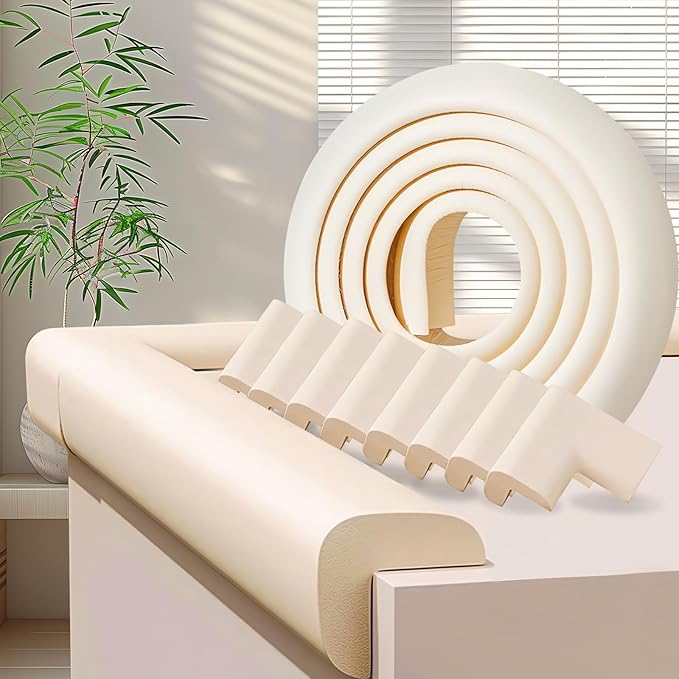 Baby Proofing Edge Corner Protector,1Roll L-Shape Soft Cabinet Door Bumper Corner Strip,8 Furniture Safety Bumper Corner Guards,Wall Protector,Self Adhesive,for Nursery,Kitchen,Fireplace,Table