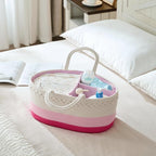 Baby Diaper Caddy Organizer, Extra Large Cotton Rope Nursery Diaper Basket, Changing Table Organizer, Portable Tote Bag with Divider, Car Storage, Baby Shower Gifts for Newborn Girls - Pink