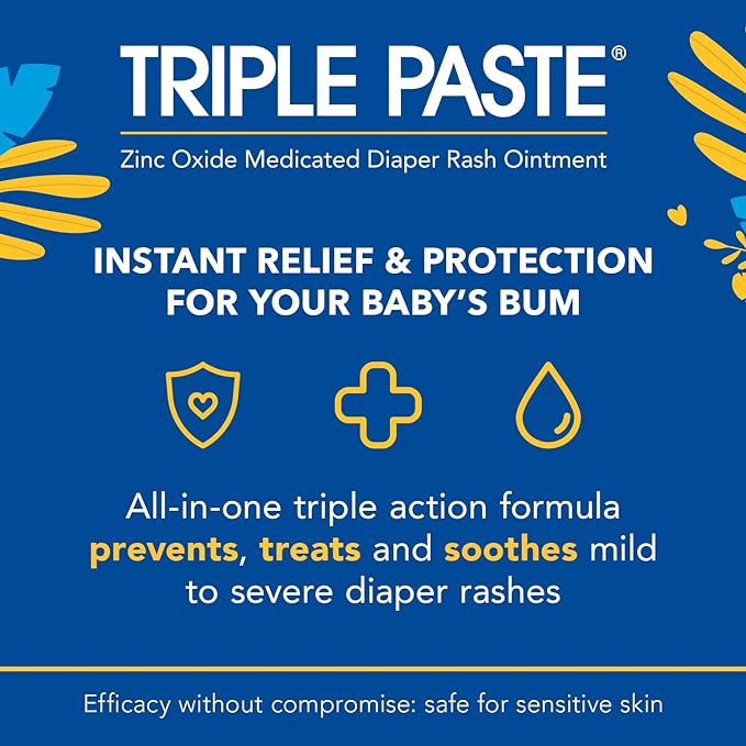 Triple Paste Diaper Rash Cream for Baby - 16 Oz Tub - Zinc Oxide Ointment Treats, Soothes and Prevents Diaper Rash - Pediatrician-Recommended Hypoallergenic Formula with Soothing Botanicals
