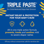 Triple Paste Diaper Rash Cream for Baby - 3 oz Tube - Zinc Oxide Ointment Treats, Soothes and Prevents Diaper Rash - Pediatrician-Recommended Hypoallergenic Formula with Soothing Botanicals
