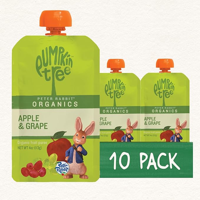Pumpkin Tree Peter Rabbit Organics, Organic Apple and Grape 100% Pure Fruit Snack, 4 Ounce (Pack of 10)