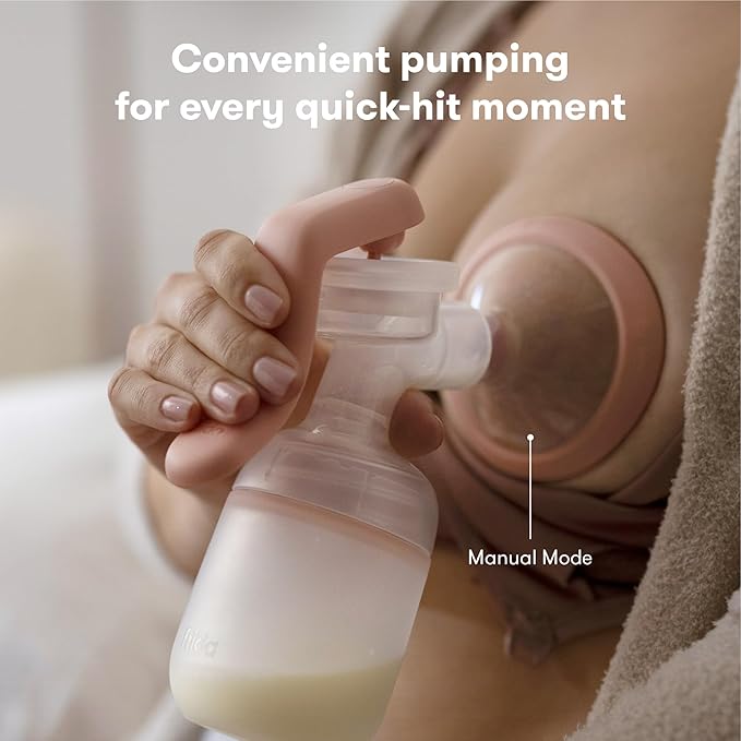 Frida Mom 2-in-1 Breast Pump: Manual Hand Pump & Hands-Free Automatic Suction Cup, Dual-Mode, Wireless Milk Collector, Ergonomic Handle, SoftFeel Flange for Breastfeeding