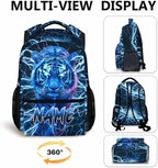 Boys School Backpack, Personalized Tiger Backpacks with Name for Kids Kindergarten Primary Senior Middle, 17 Inch Durable Personalized Cool Lightning Bookbag for School