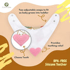 Baby Girl Bandana Teething Bibs - Attached Heart Teether - Set of 4 - Pink