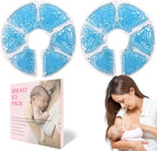 Breast Therapy Ice Packs, Hot and Cold Breast Pads, Breastfeeding Essentials Large Gel Bead Packs for Moms, 2 Pack (Blue, M)
