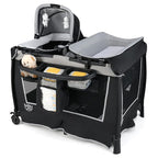 BABY JOY 5 in 1 Pack and Play, Portable Nursery Center Baby Playard w/Bassinet & Diaper Changing Table, Infant Bassinet Activity Center with Toys, Music, Oxford Bag for Toddlers (Space Grey, Classic)