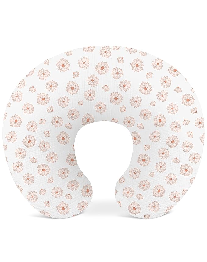 Nursing Pillow Covers, Muslin Nursing Cover for Breastfeeding Pillows, Comfortable for Baby Girls and Boys (Flower-A)