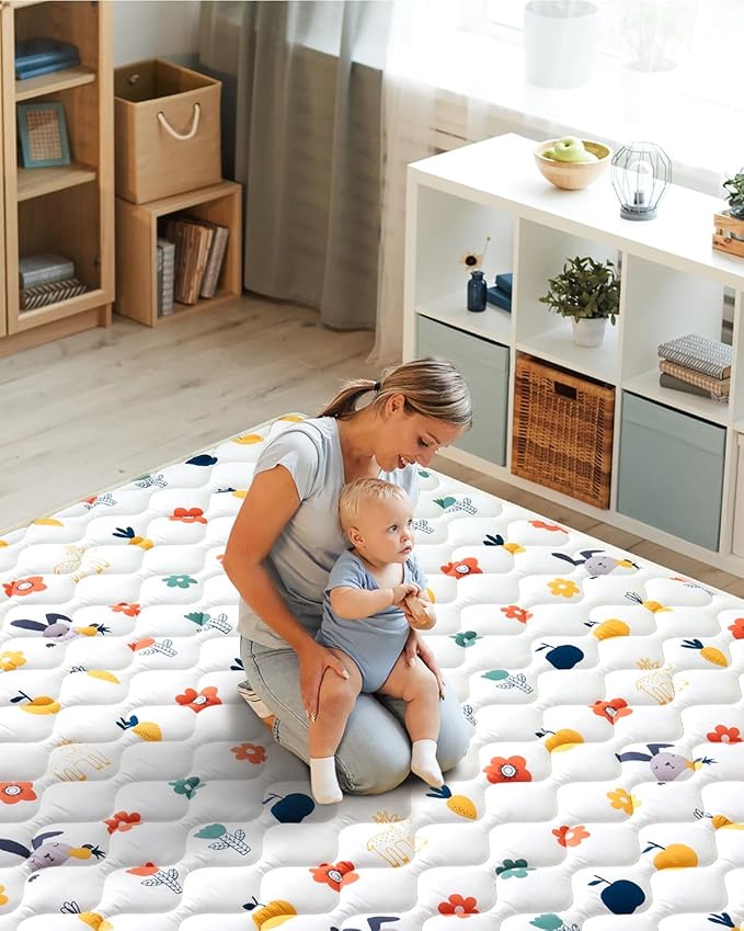Odorless Premium Foam Baby Play Mat 71" x 59", Soft Microfiber Fabric Crawling Mat for Floor- Comfortable and Hypoallergenic, Non-Slip Cushioned Floor Playpen mat for Infants,Babies,Toddlers
