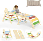 Pikler Triangle Set 7in1 Toddler Climbing Toys Indoor Foldable Baby Climbing Toys Wooden Montessori Climbing Set with Arch, Ramp, Ladder for 1-3 Years, Jungle Gym for Kids