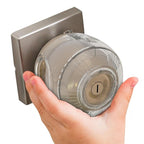 Child Safety Door Knob Cover (4 Pack) Hard-to-Remove Dual-Lock Door Handle Covers for Kids - Reusable Baby Proof Door Knob Locks - Installs Easily, No Tools Needed (Clear)