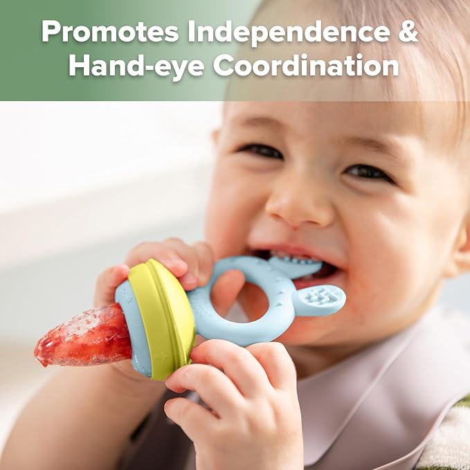 Haakaa Baby Fruit Food Feeder & Mini Freezer Nibble Tray Combo, Breastmilk Popsicle Molds for Baby Cooling Relief, BPA Free Silicone Feeder for Safe Infant Self Feeding, 4 Month+ (Blue)