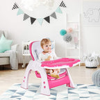 Costzon Baby High Chair, 3 in 1 Infant Table and Chair Set, Convertible Booster Seat with 3-Position Adjustable Feeding Tray, Adjustable Seat Back, 5-Point Harness (Pink)