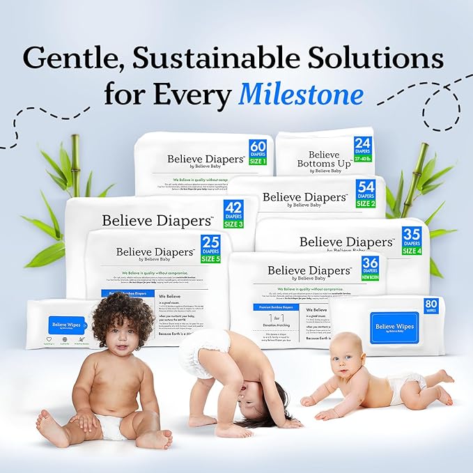 Believe Viscose Bamboo Baby Wipes 80pc x 4 Packs (320ct), Multi-Use Water Based Wipes Baby Sensitive Skin, Hypoallergenic and Fragrance Free for Babies – Gentle Plant-Based Viscose Bamboo Wet Wipe