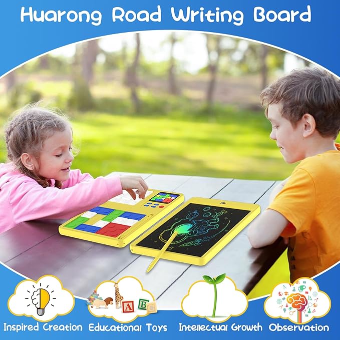 Slider Puzzle Games & LCD Writing Tablet for Kids 2 in 1,Drawing Pad with 500+Challenges Travel Games for Kids Age 4-8,Brain Teaser Puzzle Games Kids Drawing Tablet Toys for Boys Girls